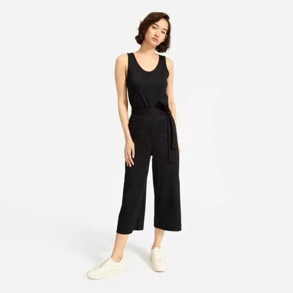 Everlane Size L Black The Luxe Cotton Sleeveless Cropped Wide Leg Jumpsuit - Picture 2 of 16